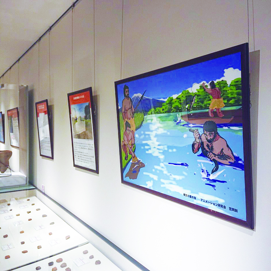企画展「下野谷遺跡から見る風景--縄文時代の人々と竪穴住居の生活」展示風景
