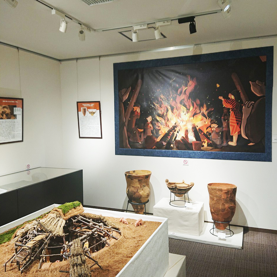 企画展「下野谷遺跡から見る風景--縄文時代の人々と竪穴住居の生活」展示風景