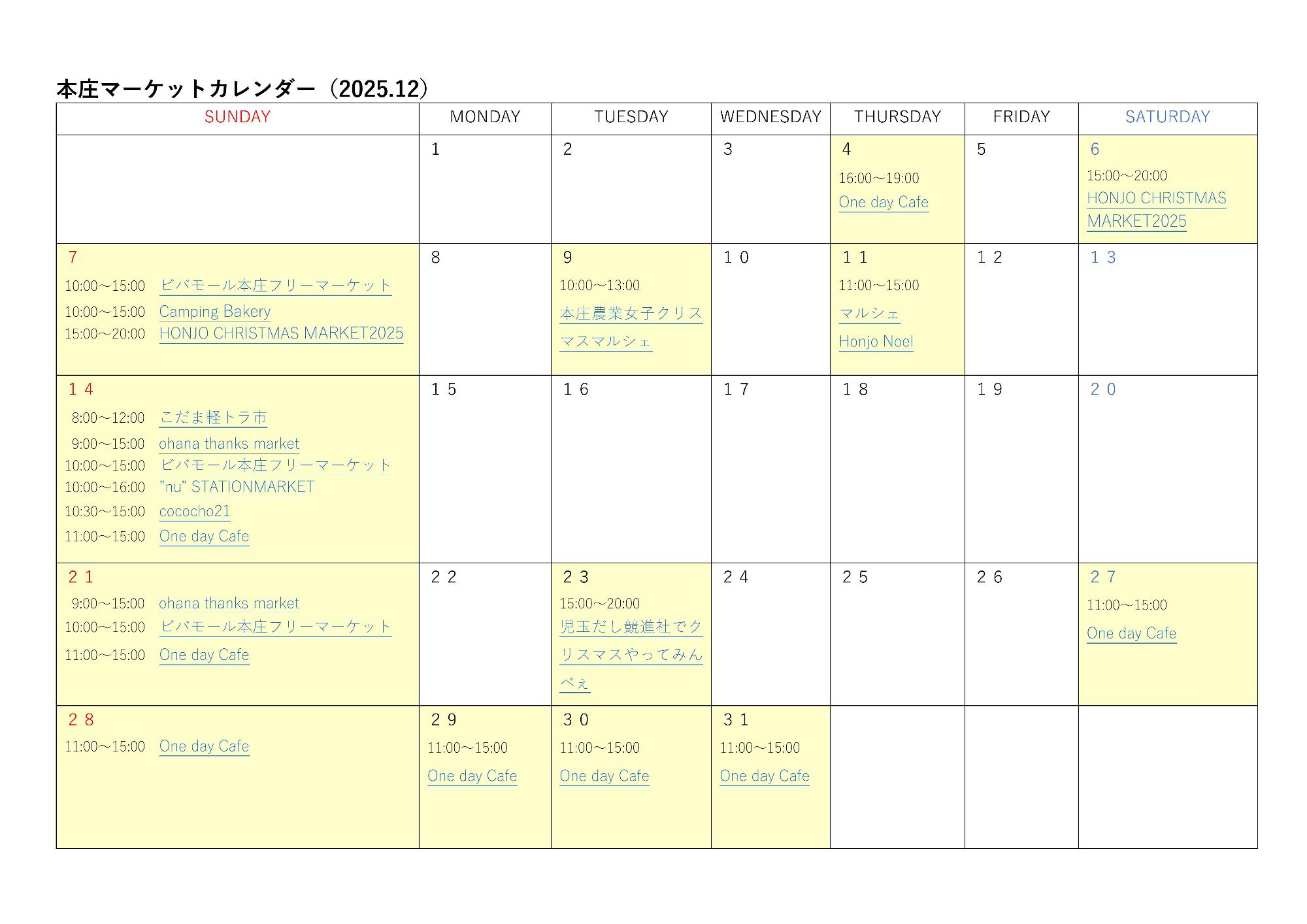 マーケットカレンダー12月