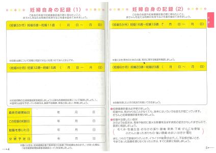 妊婦自身の記録（1）に分娩予定日を記入して添付してください。