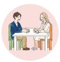 マッチング相手と会話を楽しむ男女のイラスト