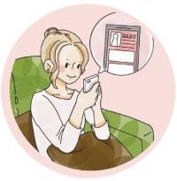 スマートフォンでマッチング相手を探す女性のイラスト