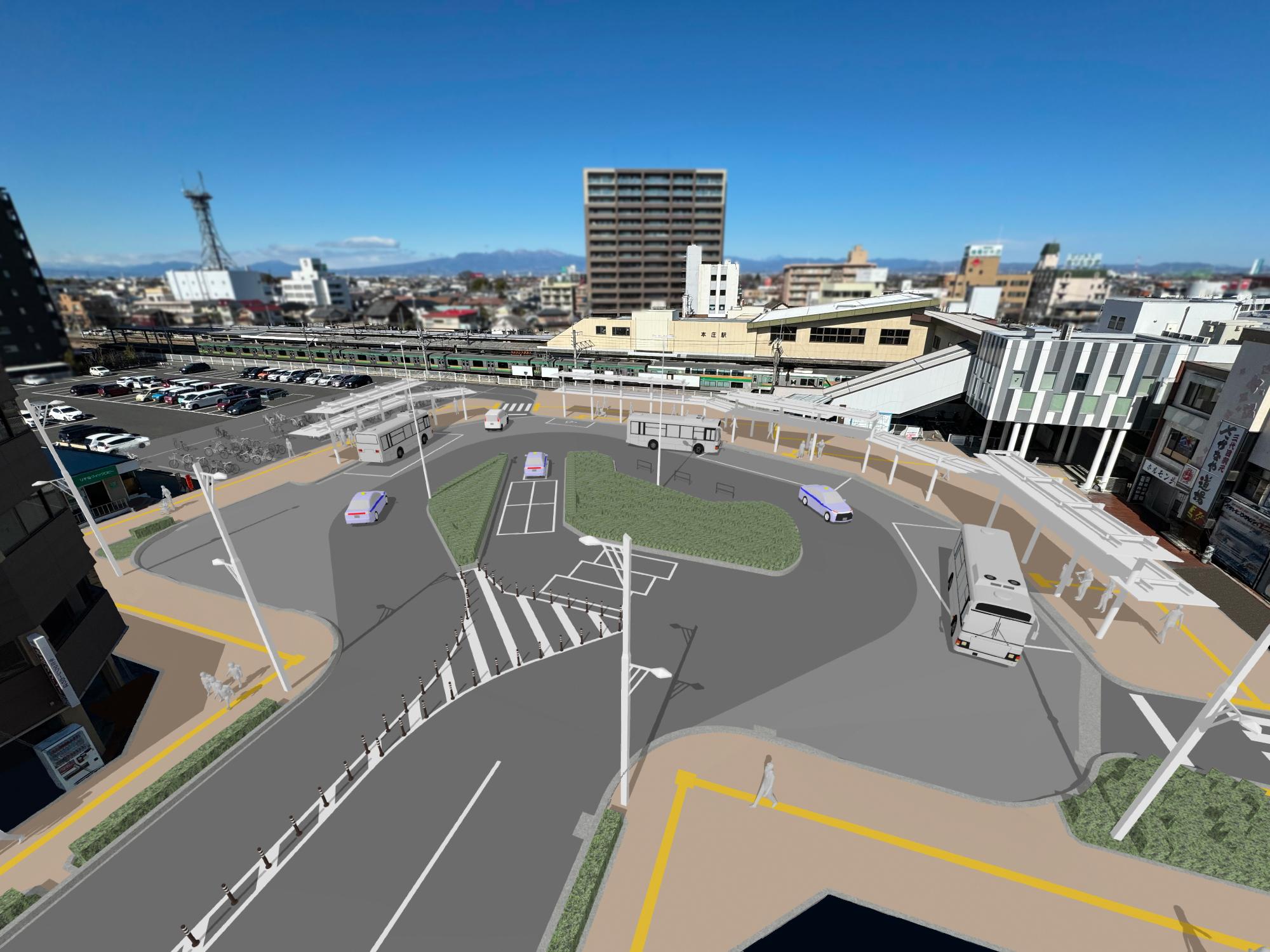 本庄駅南口駅前広場改築案のパース図です。