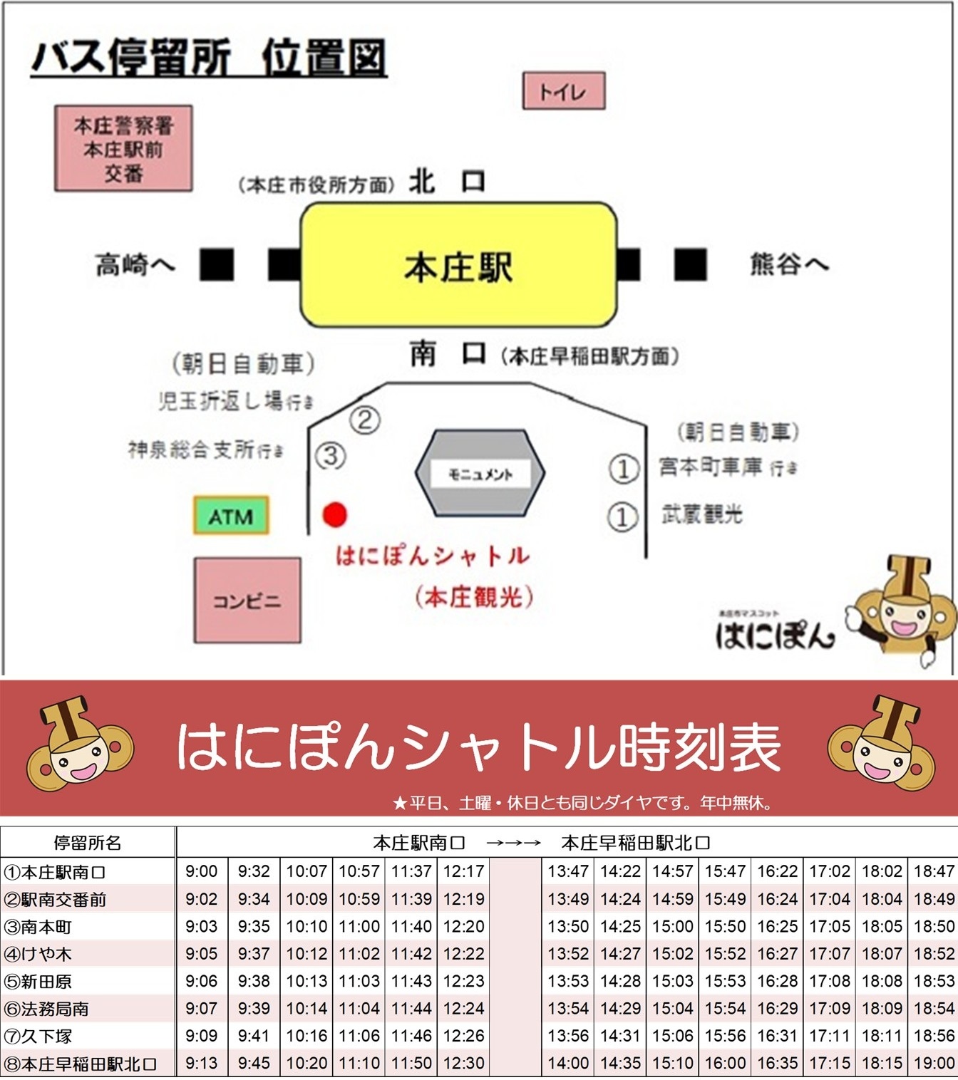 はにぽんシャトル時刻表
