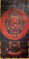 赤く愛染明王像を描いた仏画