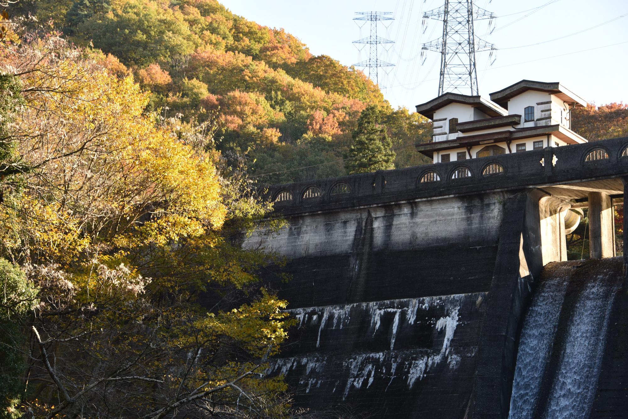 紅葉の間瀬堰堤