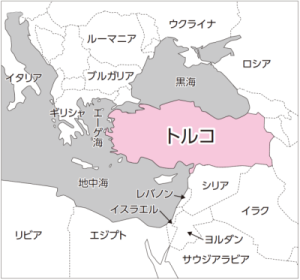 世界地図におけるトルコ